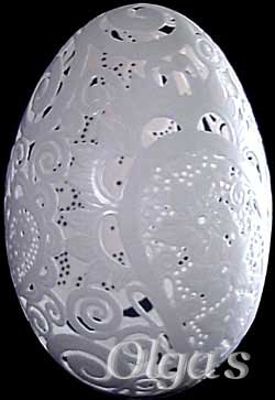 Etched and carved goose egg. Pasley.