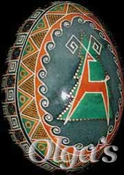 Ukrainian Easter eggs. Duck pysanky with traditional design elements and symbols.