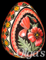 Ukrainian Easter eggs. Quail pysanky. Red Poppies.