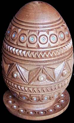 Ukrainian hand carved and encrustated wooden egg-box.