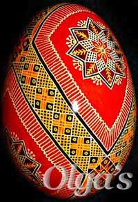 Ukrainian Easter eggs. Goose pysanky Art. Red.